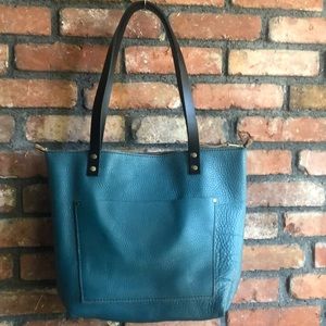 Portland Leather Zipper Tote Bluish Green Turquoise Zip Top blue green